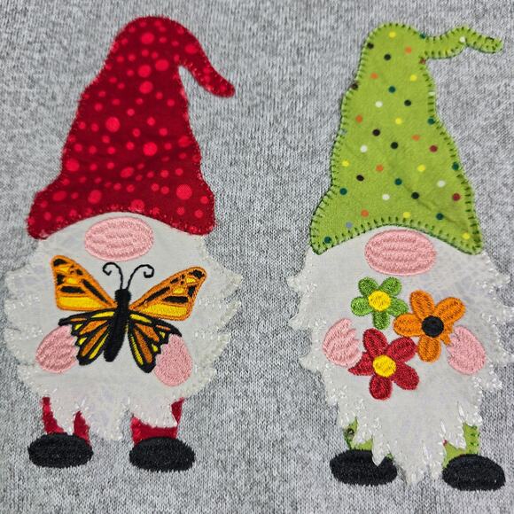 Cute Garden Gnome Autumn Fall Top Women's 2XL Gray 3/4 Sleeve Floral Holiday Fun - Picture 4 of 10